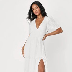 Lulu's Elegant White Midi Dress